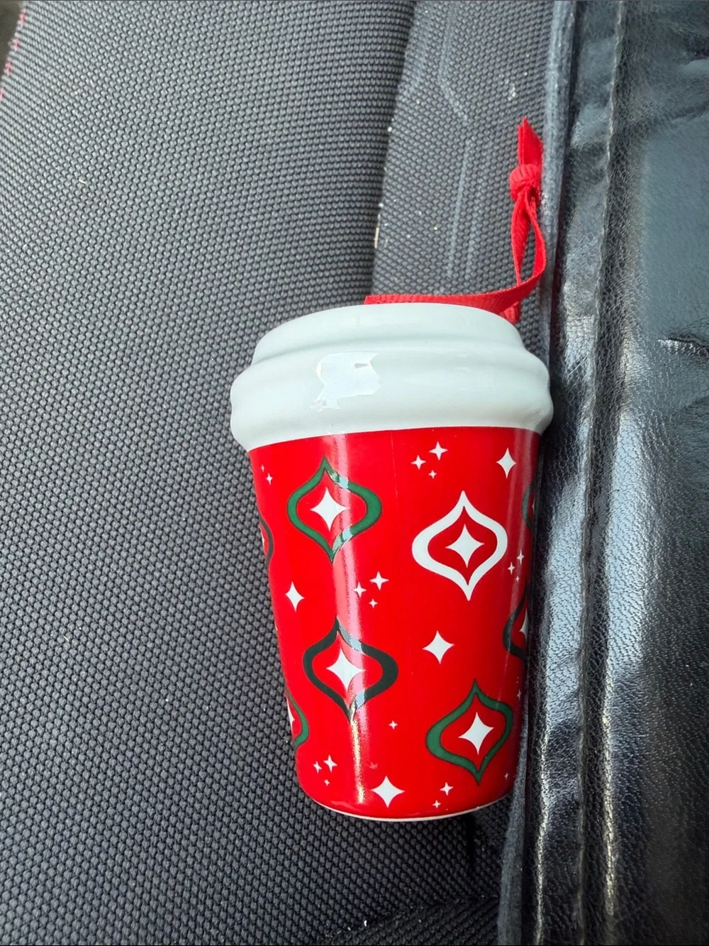 Starbucks Red and Green Holiday Cup Ornament with White Lid